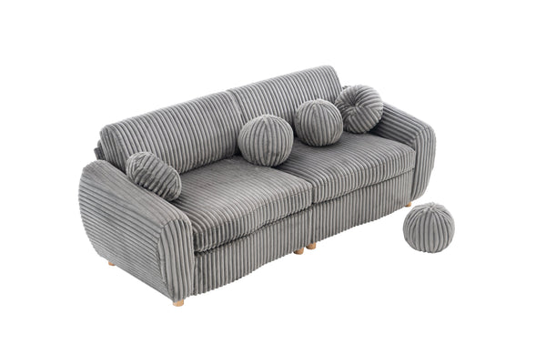 English Elm Modern Corduroy Sofa Couch - 84" Stylish Grey Sectional Love Seat For Apartment & Home Office Comfort W2363S00077