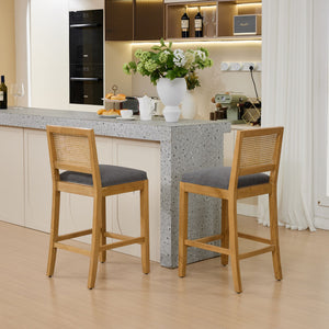 English Elm Full Solid wood rattan-back dining chair with breathable matte linen cushion, high-resilience foam comfort W1143P384366 W1143P384366