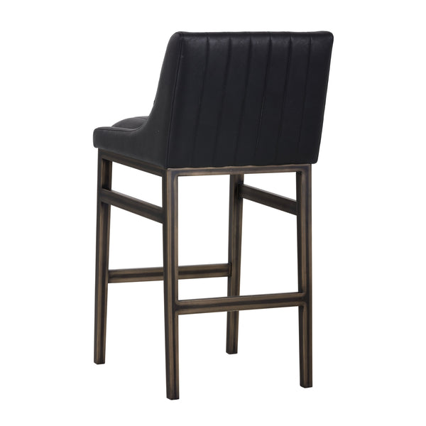Sunpan Halden Urban Bar Stool with Bold Channel Tufting and Rustic Bronze Steel Frame for Stylish Spaces Vintage Black