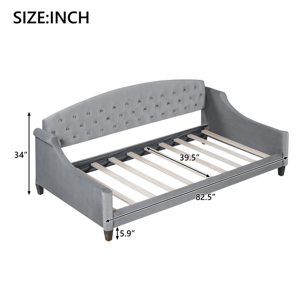 English Elm Modern Luxury Tufted Button Daybed In Gray Velvet - Elegant Twin Sleeper For Stylish Spaces GX001008AAE-1