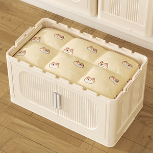 English Elm Cream White 5-Tier Folding Storage Cabinet With Magnetic Door & Wheels – Versatile Space-Saving Solution W2873P239386