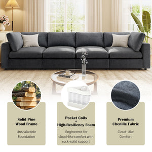 English Elm U-style 113" Upholstered Modular Sofa with Built-In Bluetooth Audio, Wireless Charging & Storage Grey WY000457AAE