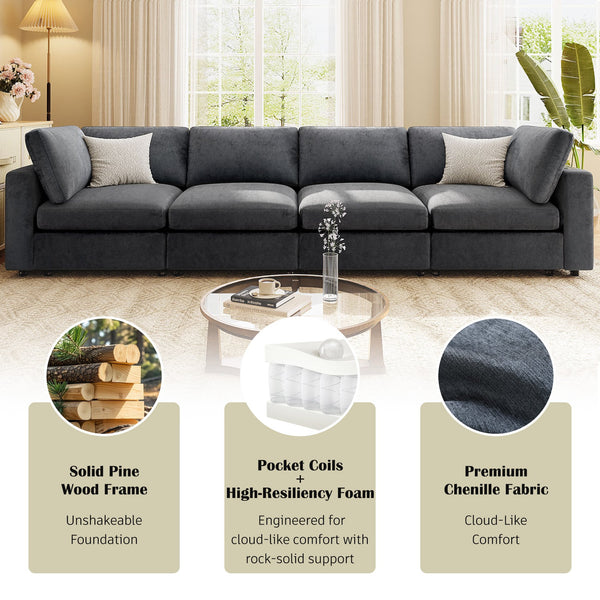 English Elm U-style 113" Upholstered Modular Sofa with Built-In Bluetooth Audio, Wireless Charging & Storage Grey WY000457AAE