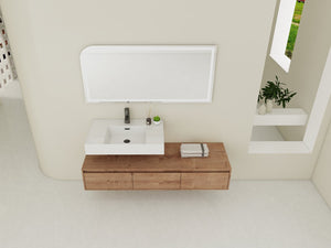 English Elm 60-Inch Wall-Mounted Bathroom Vanity With Stylish Resin Sink, Soft-Close Drawers & Modern Design W999S00355