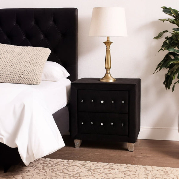 English Elm Rea Glam Velvet 2 Drawer Nightstand with Crystal Knobs and Cabriole Legs B056P417088