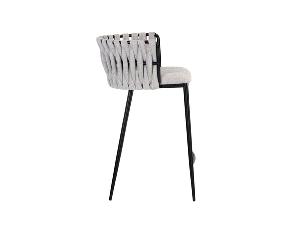 Sunpan Sarai Contemporary Barstool with Unique Weaved Backrest and Black Powder-Coated Steel Frame Belfast Heather Grey