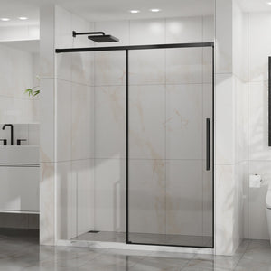 English Elm Goodyo 60" W X 72" H Semi-Frameless Sliding Shower Door With Easy-Clean Glass & Matte Black Hardware D163118750