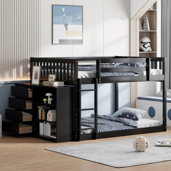 English Elm Full Over Bunk Bed with Four Drawers Three Shelves Pine and Mdf Kids Frame Espresso LT000267AAP-1