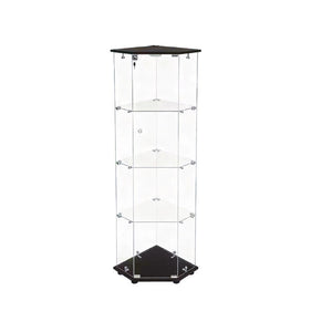 English Elm Tempered Glass Corner Display Cabinet with Rgb Lighting Locking Door and Adjustable Feet Black W3155P449087