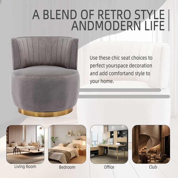 English Elm 360 Swivel Barrel Chair Velvet Accent Sofa with High-Density Foam, Sturdy Hardwood Frame, 300lb Capacity Gray W395102772