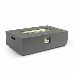 English Elm Concrete 48-Inch Rectangular Fire Pit Table with 50,000 BTU, Fiber Concrete Durability & Cover Included Light Gray B120P410190