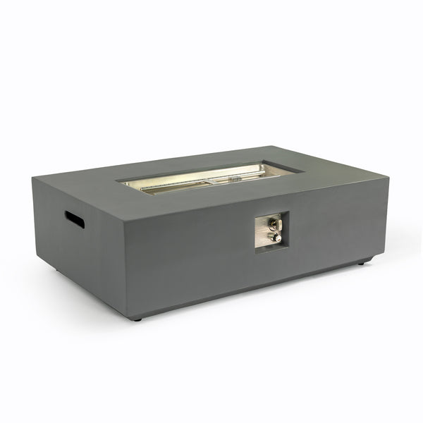 English Elm Concrete 48-Inch Rectangular Fire Pit Table with 50,000 BTU, Fiber Concrete Durability & Cover Included Light Gray B120P410190