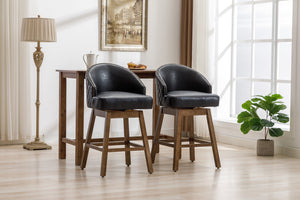English Elm United We Win Quilted Microsuede Swivel Barstool with Wood Legs and Gold Rivet Trim Black W1568P361703
