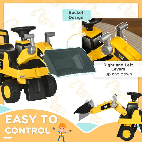 English Elm Aosom Cat Licensed Toddler Ride on Excavator Foot to Floor Digger with Working Shovel W2225P229091