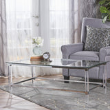 Christopher Knight Home® - Noble House - Bayla Modern Tempered Glass Rectangular Coffee Table with Acrylic and Iron Accents