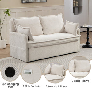 English Elm 59.5" Corduroy Convertible Sleeper Sofa with Usb Charging Ports and Storage Pockets W2606P252439