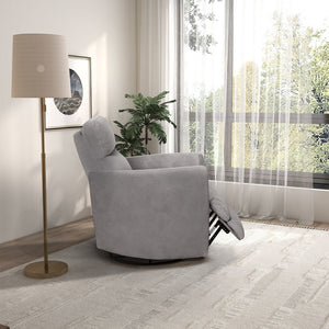 English Elm Ashcroft Furniture - Lawson Suede Swivel Glider Recliner Chair in Latte Gray — Plush, Pet‑Friendly, Infinite Recline, Pillow B183P281225