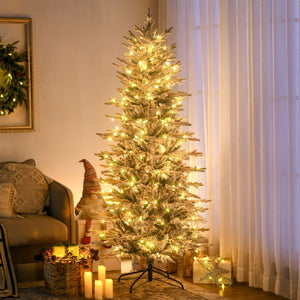English Elm Homcom 6Ft Snow Flocked Prelit Christmas Tree With 250 Warm Lights, Easy Setup & Flame Retardant Base W2225P229315