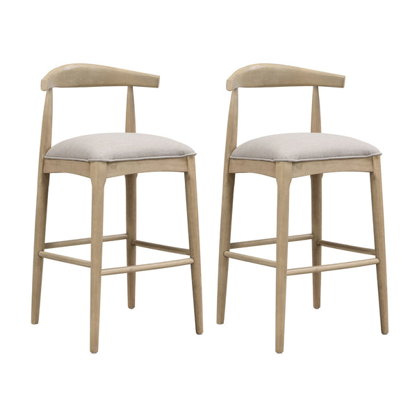 English Elm Christopher Knight Home® - BAR STOOL ladder-back farmhouse set of 2 with upholstered rubberwood seats, tapered legs, timeless charm Grey N771P339893D