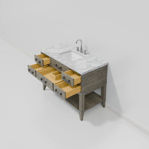 English Elm Grey Oak Single Bathroom Vanity With Carrara Marble Top, Chrome Faucet & Ample Storage Solution B2731P260229
