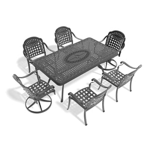 English Elm 7-Piece All-Weather Cast Aluminum Dining Set With Swivel Chairs And Cushions For Ultimate Comfort W1710S00377