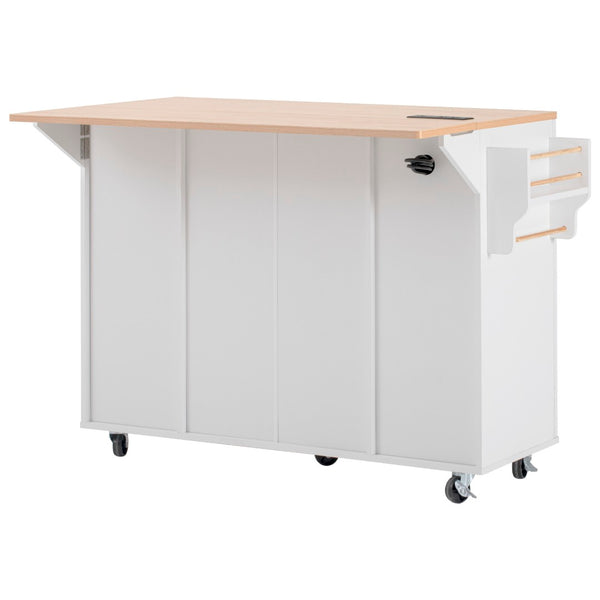 English Elm K&k Fluted Rolling Kitchen Island Faux Marble Top Power Outlet Storage Drawers White N707P353945W