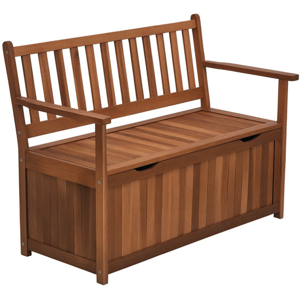 English Elm Storage Bench Solid Acacia Wood Outdoor Deck Box with Lift Top Two Person Seating T3971P385772