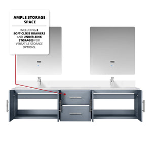 English Elm Dark Grey Double Bath Vanity 80in W x 22in D with White Quartz Top, Chrome Faucet, 30in LED Mirrors, Durable B2731S01098