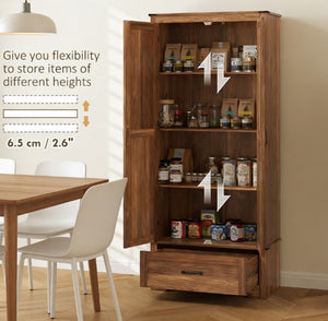 English Elm Kitchen Pantry Cabinet Tall Farmhouse Barn Door Storage with Adjustable Shelves Brown T3971P430946