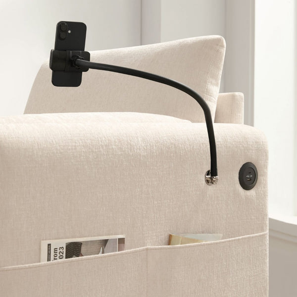 English Elm 37" Oversized Chenille Armchair with Ottoman Usb Charging Pocket Spring Living Room Beige N723P387145A