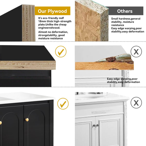 English Elm A Matte Black 48 Inch Bathroom Vanity with Soft Close Doors and Drawer Storage W3133P326085