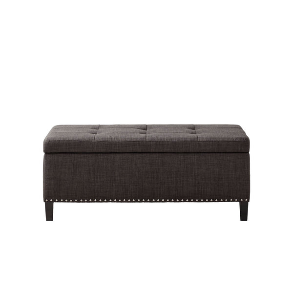 JLA Home Madison Park - Tufted Blue Storage Bench with Soft-Close Lift Top, Elegant Upholstered Seating and Noir Legs Charcoal FPF18-0502