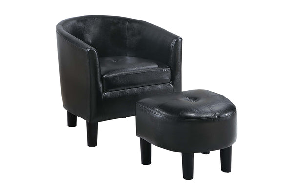 English Elm Sleek Black Faux Leather Accent Chair with Ottoman, Curved Barrel Back, Tapered Legs, Compact Comfort B011P369870