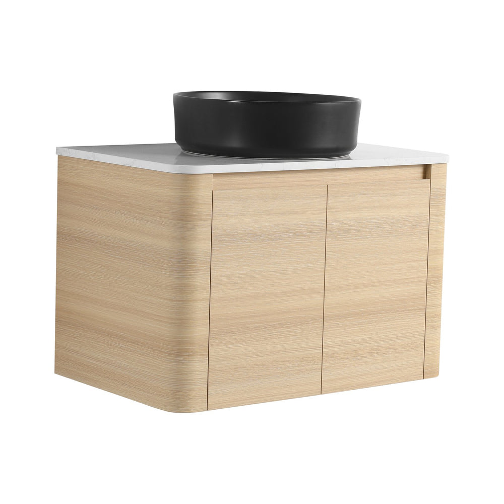 English Elm 30'' Wall-Mounted Bathroom Vanity With Ceramic Art Sink, Soft-Close Doors & Space-Saving Design W999S00463