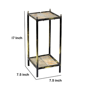 English Elm 2 Tier Stone Top Metal Plant Stand Industrial Glam Display for Indoor Spaces B056P416781
