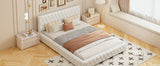 English Elm Queen Size Upholstered Bed With Tufted Headboard, Modern Velvet Platform Bed , No Box Spring Required, White