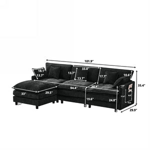 English Elm 101.9-inch Chenille Modular Sofa with Movable Footstool for Living Room Comfort Black W288S00032