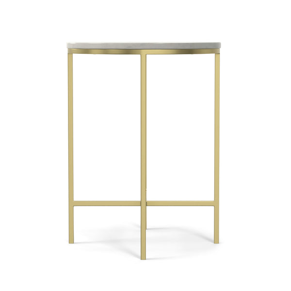 English Elm Tara Gold Side Table with White Marble Top – Handcrafted Iron & Wood Accent, Versatile End Table B136P203474