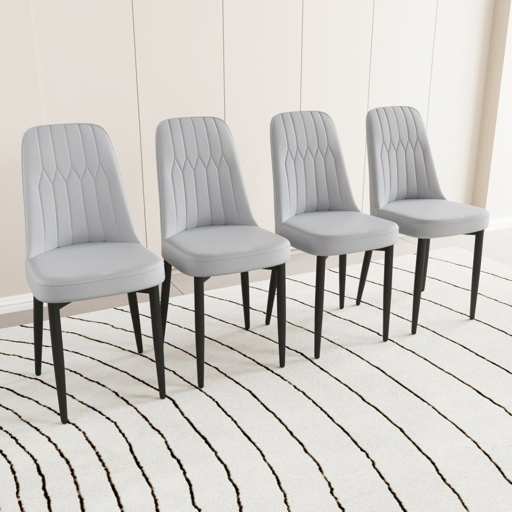 English Elm A Set of 4 Mid-century Pu Leather Dining Chairs with Cushioned Seats Metal Legs W3732P412265