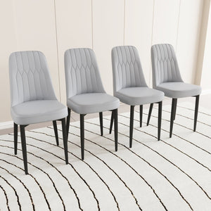 English Elm A Set of 4 Mid-century Pu Leather Dining Chairs with Cushioned Seats Metal Legs W3732P412265