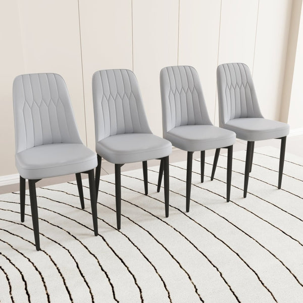 English Elm A Set of 4 Mid-century Pu Leather Dining Chairs with Cushioned Seats Metal Legs W3732P412265