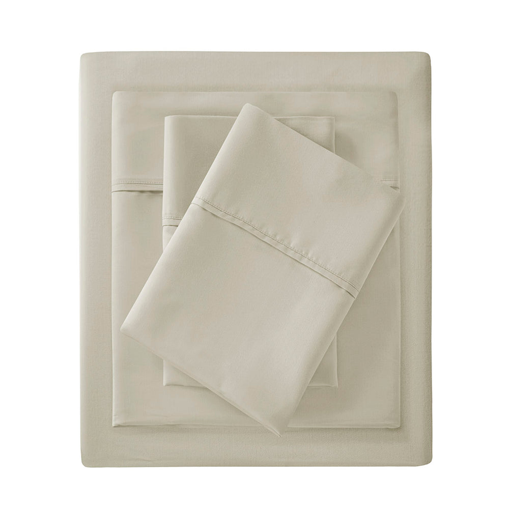 JLA Home Madison Park - Cotton sateen blend 4-piece sheet set with 1500TC peached finish, OEKO-TEX, wrinkle-resistant luxury Ivory MP20-4845