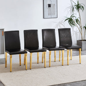 English Elm Set Of 4 Modern Black Pu Leather Backrest Chairs With Gold Metal Legs For Stylish Home Decor W3226P279074-GIGA