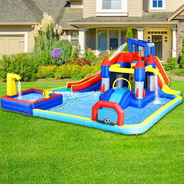 English Elm 10 in 1 Inflatable Backyard Water Park with Slide Bounce Zone Climbing Wall Pool W167790000