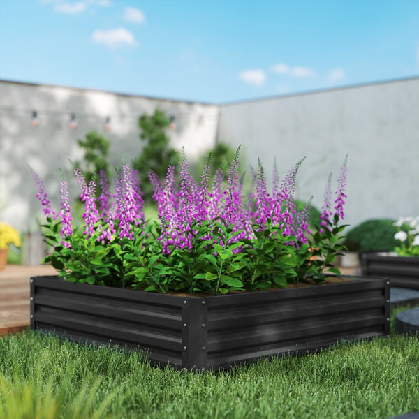 English Elm Outsunny Galvanized Steel Square Raised Garden Bed for Vegetables Herbs and Flowers W2225P485553