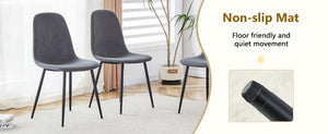 English Elm Table and Chair Set Marble Look Glass Top Modern Dining for Six with Gray Linen Seats W1151S04625