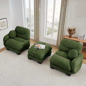 English Elm Pleated Chenille Sectional Sofa with Ottoman Ergonomic Foam Curved Armrests Living Room Green W5656S00047