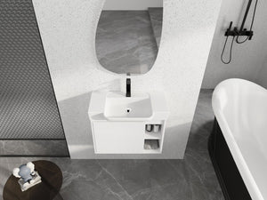 English Elm 28'' Floating Bathroom Vanity with Ceramic Sink Soft Close Door Melamine Cabinet Glossy White W999P426642