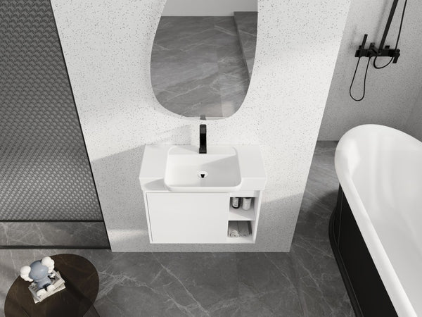 English Elm 28'' Floating Bathroom Vanity with Ceramic Sink Soft Close Door Melamine Cabinet Glossy White W999P426642