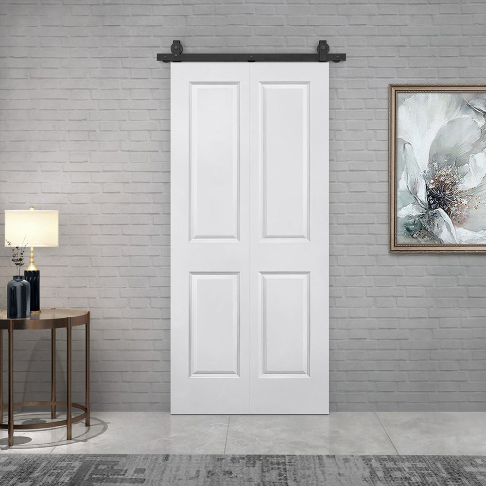 English Elm 24 in Primed Mdf Bi-fold Barn Door with Raised 6-panel Profile and Sliding Hardware White B2763P491043